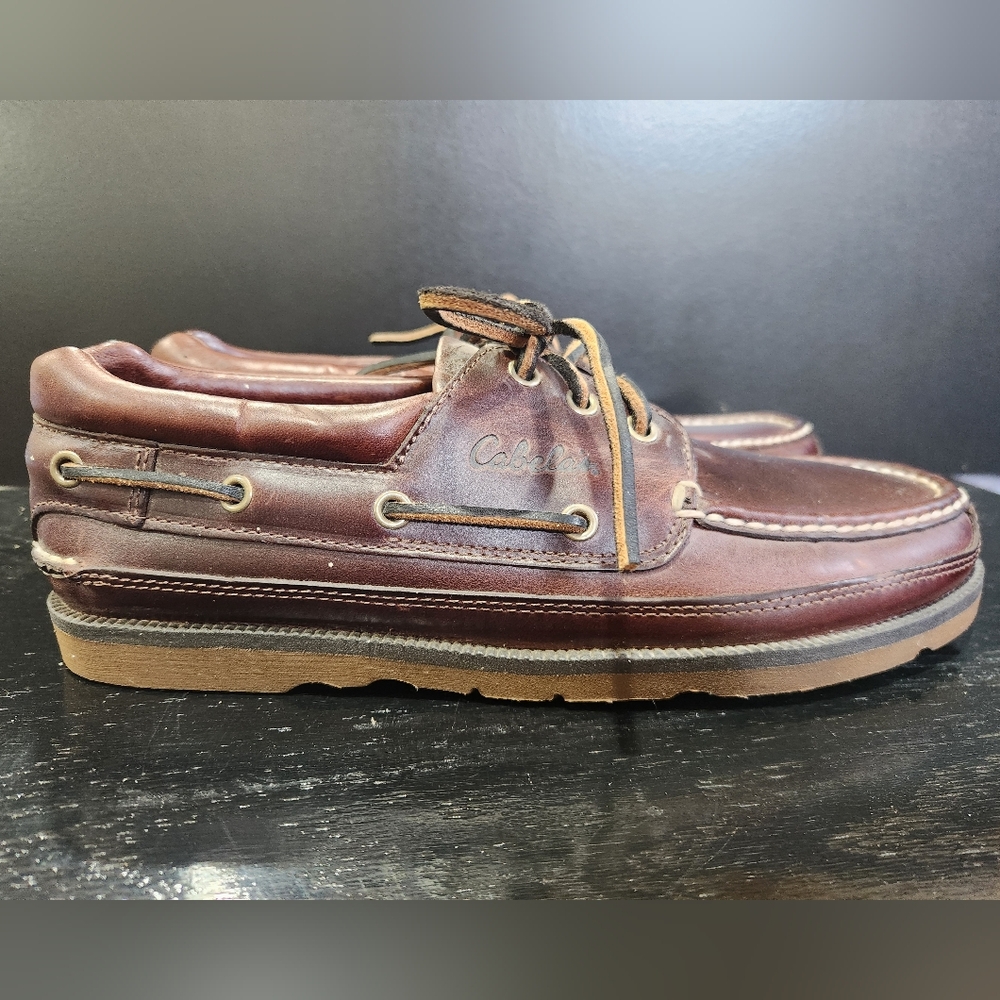 Cabela's Brown Leather Boat Shoes with Moccasin Stitching 10.5 S Narrow